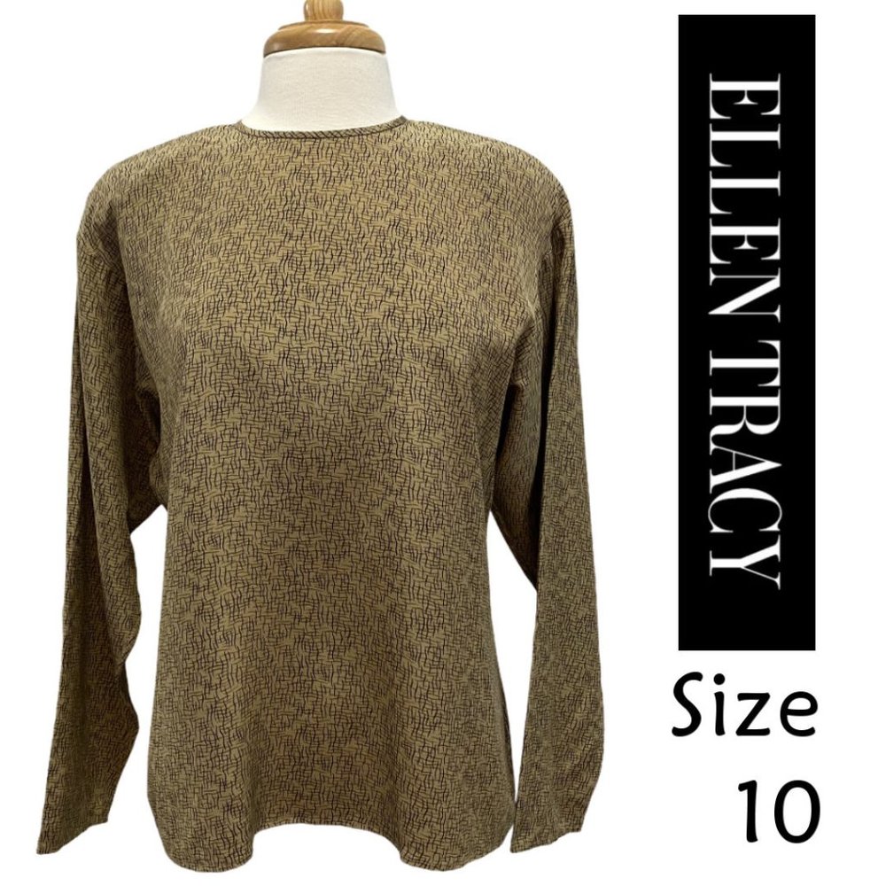 Ellen Tracy L/S Vintage Brown Silk Blouse Size 10